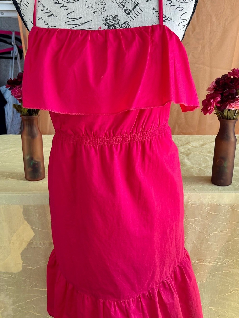 GAP Bright Red Ruffle Strap Midi Dress